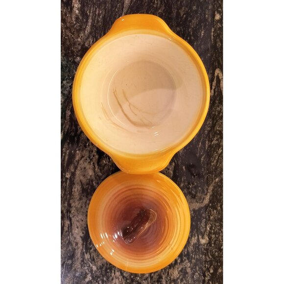 Vintage Maddux Of California Small Ceramic Lidded Casserole Dish Brown & Orange - Picture 3 of 3